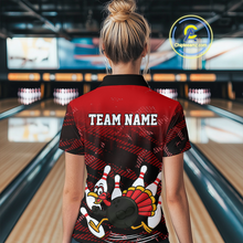 Load image into Gallery viewer, Custom Red Funny Turkey Bowling Jersey for Women Thanksgiving Bowling Team Shirts Polo &amp; 1/4 Zip HNT125