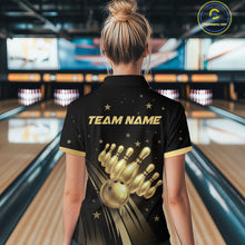 Load image into Gallery viewer, Custom Black and Gold Bowling Jersey for Women Bowling Team Shirts Bowling Uniform Polo &amp; 1/4 Zip HNT176