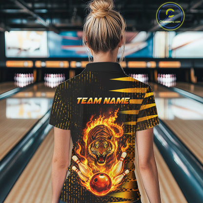 Custom Flame Tiger Bowling Team Jersey Bowling Shirt for Women Bowling League Polo & 1/4 Zip HNT201