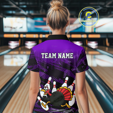 Load image into Gallery viewer, Custom Purple Funny Turkey Bowling Jersey for Women Thanksgiving Bowling Team Shirts Polo &amp; 1/4 Zip HNT125