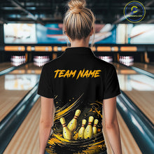 Load image into Gallery viewer, Custom Black &amp; Gold Bowling Shirt for Women Bowling Team Jersey Bowling Outfit Polo &amp; Quarter-Zip QZT988