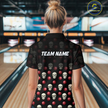 Load image into Gallery viewer, Skull Bowling Shirt Personalized Quarter-Zip Bowling Team jersey Pattern Bowling League QZT690
