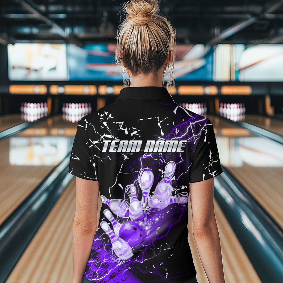 Custom Purple Lightning Bowling Shirts for Men Women Team Bowling Polo & 1/4 Zip MBL80