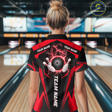 Load image into Gallery viewer, Black Women bowling Polo, Quarter Zip shirt Custom lightning thunder team league bowling jersey | Red NQS10373