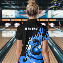 Load image into Gallery viewer, Custom Blue Flame Cobra Snake Bowling Shirt Quarter-Zip Bowling Team League Bowling Jersey QZT694