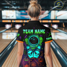 Load image into Gallery viewer, Custom Neon Bowling Team Shirt Halloween Polo &amp; Quarter-Zip Bowling Jersey for Women QZT731