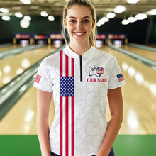 Load image into Gallery viewer, Patriotic Bowling Shirt for Men Women Team Custom White Bowling Polo &amp; 1/4 Zip Shirt MBL23