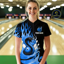Load image into Gallery viewer, Custom Blue Flame Cobra Snake Bowling Shirt Quarter-Zip Bowling Team League Bowling Jersey QZT694
