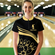 Load image into Gallery viewer, Black&amp;Gold Bowling Quarter-Zip Shirt Women Custom Bowling Jersey Vintage Bowling Team League Shirt BDT117