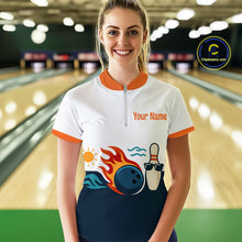 Load image into Gallery viewer, Personalized Flame Bowling Shirt Quarter-Zip Bowling Summer with Team Name Gift for Bowlers QZT697