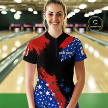 Load image into Gallery viewer, American Flag Bowling Shirt Personalized Patriotic Quarter-Zip Bowling Team League Gift for Bowlers QZT691