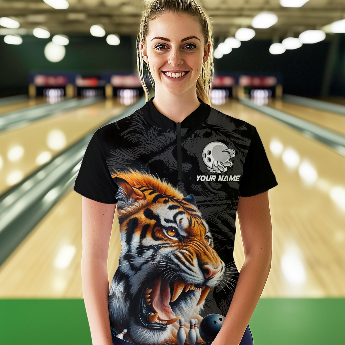 Custom Tiger Bowling Shirt Tiger Bowling Team League Unisex Quarter-Zip Bowling Outfit QZT638