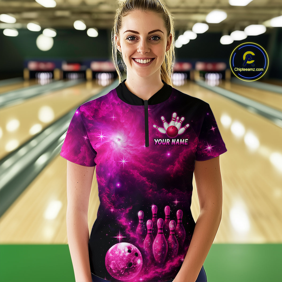Custom Pink Galaxy Bowling Shirts for Women Men Bowling Jersey for Team Bowl Outfit MBL124