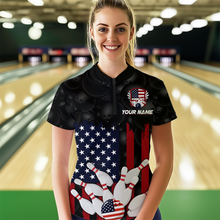 Load image into Gallery viewer, Custom American Flag Bowling Shirts for Men Women Patriotic Bowling Polo &amp; 1/4 Zip MBL03