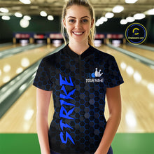 Load image into Gallery viewer, Custom Strike Blue Bowling Women Bowling Shirt Polo &amp; Quarter-Zip Bowling Team Jerseys HNT79