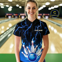 Load image into Gallery viewer, Blue Thunder Bowling Custom Women Bowling Shirt Polo &amp; Quarter-Zip Bowling Team Shirts HNT71