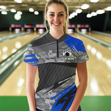 Load image into Gallery viewer, Blue Camo Bowling Shirts for Women Men Custom Team Bowling Polo &amp; 1/4 Zip Shirt MBL61