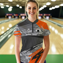 Load image into Gallery viewer, Orange Camo Bowling Shirts for Women Men Custom Team Bowling Polo &amp; 1/4 Zip Shirt MBL61