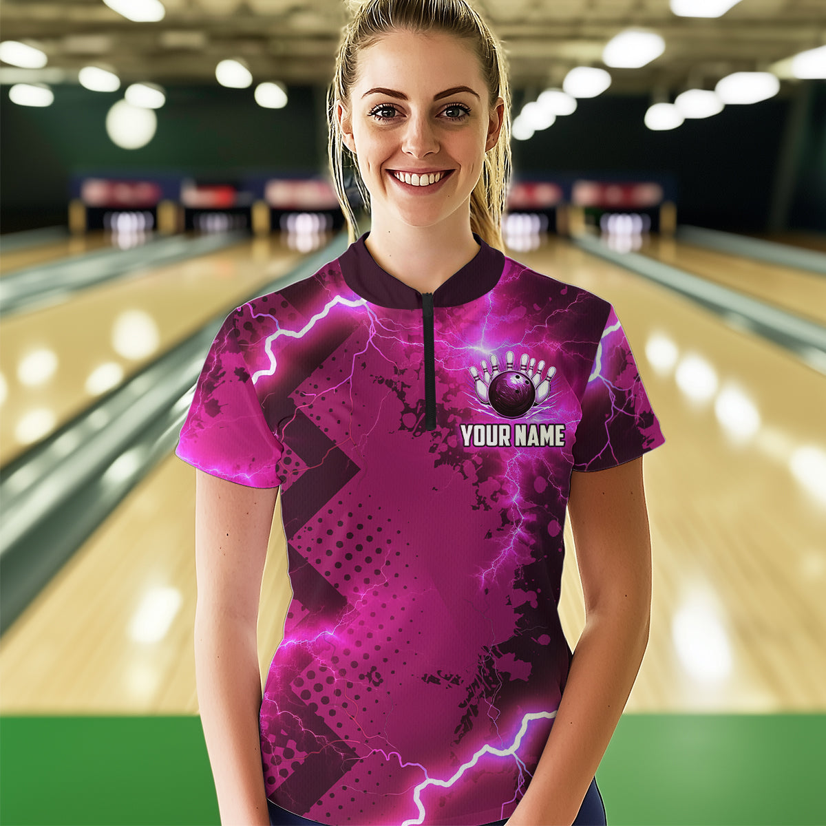 Thunder Lightning Bowling Shirt Pink Bowling Jersey Men Women Team Bowling Shirts MBL64