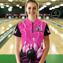 Load image into Gallery viewer, Pink Thunder Lightning &amp; Lava Bowling Shirt for Men Women Team Bowling Jersey MBL92