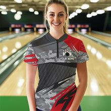 Load image into Gallery viewer, Red Camo Bowling Shirts for Women Men Custom Team Bowling Polo &amp; 1/4 Zip Shirt MBL61