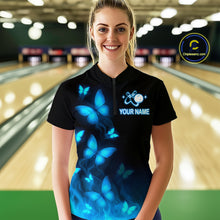 Load image into Gallery viewer, Blue Butterflies Bowling Shirts Women Men Team Custom Bowling Jerseys for Bowlers MBL138