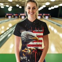 Load image into Gallery viewer, American Flag Bowling Shirt Custom Eagle Bowling Jersey for Men And Women 1/4 Zip Bowling League QZT630