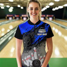 Load image into Gallery viewer, Custom Blue Bowling Shirt forMen Women Team Bowling Jersey Bowling Polo &amp; 1/4 Zip Shirt MBL40