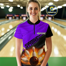 Load image into Gallery viewer, Custom Flaming Purple Bowling Shirts for Women Men Team Bowling Polo &amp; Quarter Zip MBL99