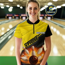 Load image into Gallery viewer, Custom Flaming Yellow Bowling Shirts for Women Men Team Bowling Polo &amp; Quarter Zip MBL99