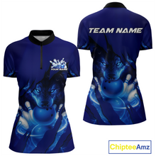 Load image into Gallery viewer, Blue Bowling Shirts for Team Women Men Custom Wolf Bowling Jerseys for Couples MBL202