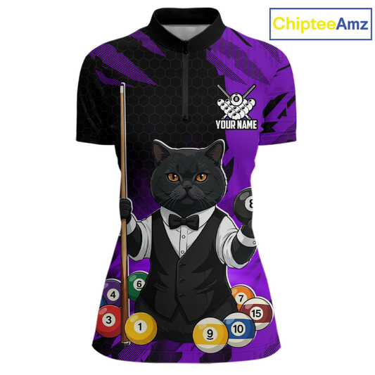 Custom Black Cat 8 Ball Pool Shirts Purple Billiard Shirt for Women Billiard Team Jersey Billiard Gift NNT181