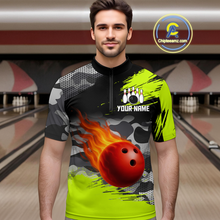 Load image into Gallery viewer, Custom Lime Green Bowling Shirt for Men Women Team Bowling Jerseys Polo 1/4 Zip MBL100