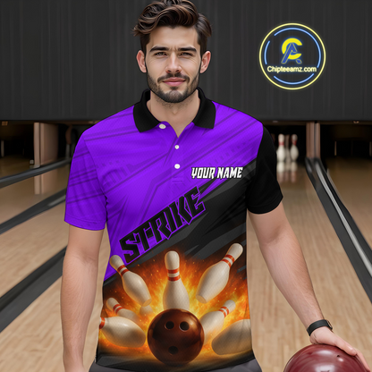 Custom Flaming Purple Bowling Shirts for Women Men Team Bowling Polo & Quarter Zip MBL99