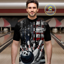 Load image into Gallery viewer, Custom Cracked US Flag Bowling Men Bowling Shirt Polo &amp; Quarter-Zip Bowling Team Jerseys HNT86