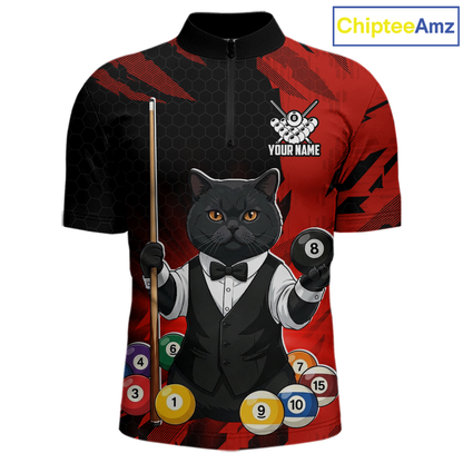 Custom Black Cat 8 Ball Pool Shirts Red Billiard Shirt for Men Billiard Team Jersey Billiard Gift NNT181