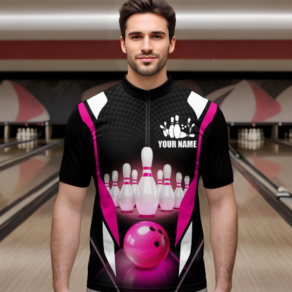 Pink Bowling Shirt for Men and Women Bowling Jersey with Team Bowling Polo & 1/4 Zip MBL42
