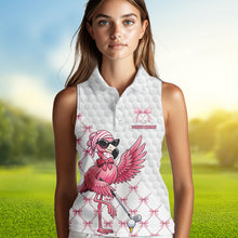Load image into Gallery viewer, Pink Flamingo Golf Shirt For Women Sleeveless, Funny Pattern Golf Polo Shirt, Ladies Golf Outfit For Team NHT729