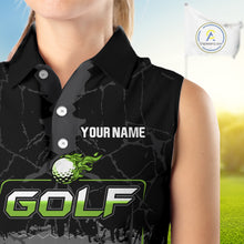 Load image into Gallery viewer, Black Camo Women sleeveless golf polo shirts custom golf attire for ladies, golfing gifts | Green NQS9995
