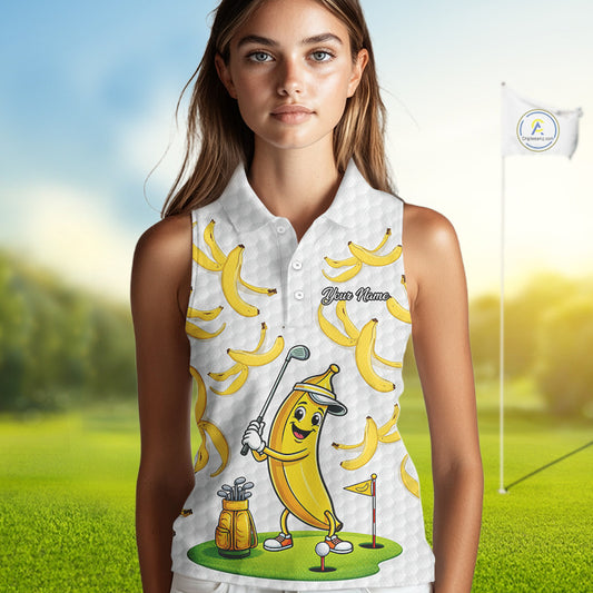 Funny Banana Pattern Golf Womens Sleeveless Polo Shirt, Team Golf Clothes, Golf Gifts NBT610