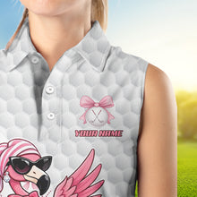 Load image into Gallery viewer, Pink Flamingo Golf Shirt For Women Sleeveless, Funny Pattern Golf Polo Shirt, Ladies Golf Outfit For Team NHT729