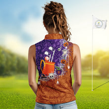 Load image into Gallery viewer, Halloween Skull Playing Golf Sleeveless Polo Shirt Custom Halloween golf outfit For Ladies Golf Gifts NQS10340