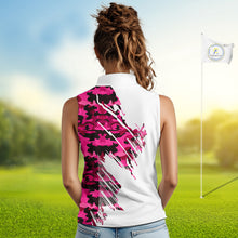 Load image into Gallery viewer, Personalized Women sleeveless golf polo shirt custom white and pink camo ladies golf apparel NQS10335