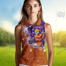 Load image into Gallery viewer, Halloween Skull Playing Golf Sleeveless Polo Shirt Custom Halloween golf outfit For Ladies Golf Gifts NQS10340