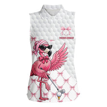 Load image into Gallery viewer, Pink Flamingo Golf Shirt For Women Sleeveless, Funny Pattern Golf Polo Shirt, Ladies Golf Outfit For Team NHT729