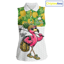Load image into Gallery viewer, Golfing Flamingo Sleeveless Womens Funny Golf Polo Shirt Custom Yellow Pattern Pineapple Golf Ball Clothes Shirts NHT739