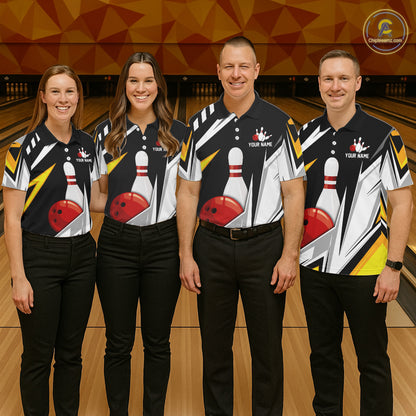 Black, White and Gold Women's bowling Polo, Quarter Zip shirts Custom Team bowling league jerseys NQS11264