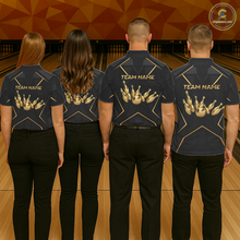 Load image into Gallery viewer, Custom Black and Gold Bowling Jersey for Men Bowling Team Shirts Bowling League Polo &amp; 1/4 Zip HNT175