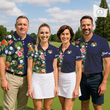 Load image into Gallery viewer, Womens Golf Polo Shirt Green Tropical Flower Leaves Custom Name Golf Polo Shirts, Golfing Gift NHT720