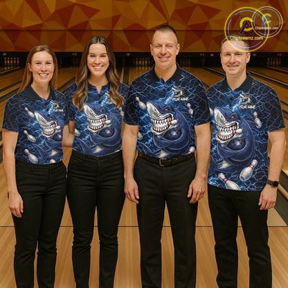 Blue Lightning Thunder Angry Shark Bowling shirts For Men Custom Shark Bowling Team Jerseys NQS11539